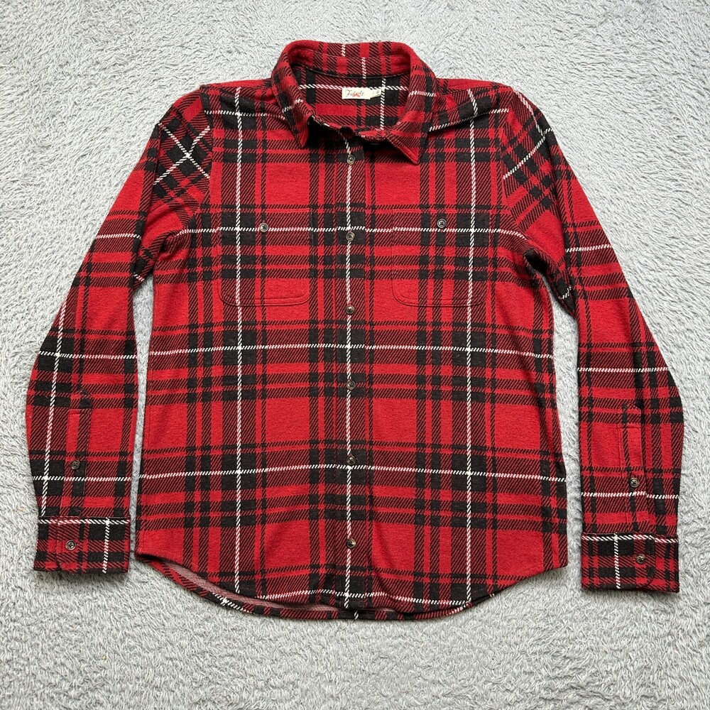 Faherty Legend Sweater Shirt Womens S Red Plaid Flannel Button Up Soft Stretchy